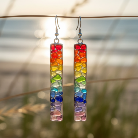 🌈 Sea-Tumbled Rainbow Bling——Hand-Calibrated🏖️One-of-a-Kind Coastal Earrings
